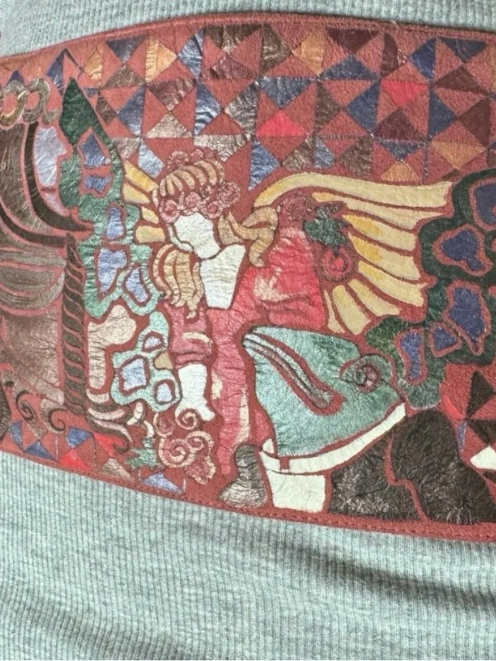 Belt 1960s Soft Leather Custom Hand Painted Angel Frog Hippie